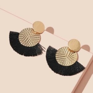 Elegant Gold and Black Tassel Earrings